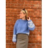 image:imageCHARTOU Women Oversized Chunky Fair Isle Knit Sweater Lantern Sleeve Jumper Loose PulloverBlue