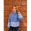 image:imageCHARTOU Women Oversized Chunky Fair Isle Knit Sweater Lantern Sleeve Jumper Loose PulloverBlue