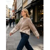 image:imageCHARTOU Women Oversized Chunky Fair Isle Knit Sweater Lantern Sleeve Jumper Loose PulloverKhaki