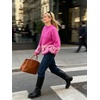 image:imageCHARTOU Women Oversized Chunky Fair Isle Knit Sweater Lantern Sleeve Jumper Loose PulloverRose
