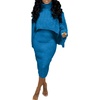 image:imageCHARTOU Womens 2 Piece Sweater Dress Sets Cable Knit Turtleneck Jumper Tank Dress Sheath OutfitsBlue