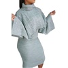 image:imageCHARTOU Womens 2 Piece Sweater Dress Sets Cable Knit Turtleneck Jumper Tank Dress Sheath OutfitsGrey