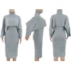 image:imageCHARTOU Womens 2 Piece Sweater Dress Sets Cable Knit Turtleneck Jumper Tank Dress Sheath OutfitsGrey