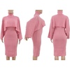 image:imageCHARTOU Womens 2 Piece Sweater Dress Sets Cable Knit Turtleneck Jumper Tank Dress Sheath OutfitsPink