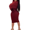 image:imageCHARTOU Womens 2 Piece Sweater Dress Sets Cable Knit Turtleneck Jumper Tank Dress Sheath OutfitsWine Red