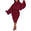 image:imageCHARTOU Womens 2 Piece Sweater Dress Sets Cable Knit Turtleneck Jumper Tank Dress Sheath OutfitsWine Red