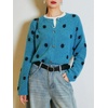 image:imageCHARTOU Womens Polka Dot Cardigan Causal Long Sleeve Open Front Button Down Loose Lightweight Fall SweatersBlue
