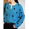 image:imageCHARTOU Womens Polka Dot Cardigan Causal Long Sleeve Open Front Button Down Loose Lightweight Fall SweatersBlue
