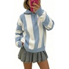 image:imageWomen Striped Half Zip Pullover Sweater Color Block Casual Knit Jumper TopsBlue