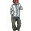 image:imageWomen Striped Half Zip Pullover Sweater Color Block Casual Knit Jumper TopsBlue