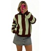 image:imageWomen Striped Half Zip Pullover Sweater Color Block Casual Knit Jumper TopsGreen