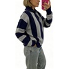 image:imageWomen Striped Half Zip Pullover Sweater Color Block Casual Knit Jumper TopsNavy