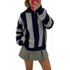image:imageWomen Striped Half Zip Pullover Sweater Color Block Casual Knit Jumper TopsNavy