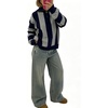 image:imageWomen Striped Half Zip Pullover Sweater Color Block Casual Knit Jumper TopsNavy