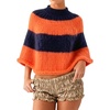 image:imageCHARTOU Women Color Block Poncho Sweater Striped Mock Neck Batwing Fuzzy Crop PulloverOrange