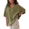 image:imageCHARTOU Women Oversized Cable Sweater Pullover V Neck Batwing Half Sleeve Knitted TopGreen