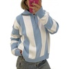 image:imageWomen Striped Half Zip Pullover Sweater Color Block Casual Knit Jumper TopsBlue
