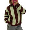 image:imageWomen Striped Half Zip Pullover Sweater Color Block Casual Knit Jumper TopsGreen