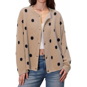 image:imageCHARTOU Womens Polka Dot Cardigan Causal Long Sleeve Open Front Button Down Loose Lightweight Fall SweatersApricot