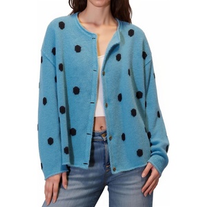 image:imageCHARTOU Womens Polka Dot Cardigan Causal Long Sleeve Open Front Button Down Loose Lightweight Fall SweatersBlue