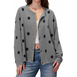 image:imageCHARTOU Womens Polka Dot Cardigan Causal Long Sleeve Open Front Button Down Loose Lightweight Fall SweatersGrey