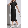 image:imageCHARTOU Short Sleeve Denim Dress for Women Half Button Front Slit Pencil Jean Long DressBlack