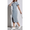 image:imageCHARTOU Short Sleeve Denim Dress for Women Half Button Front Slit Pencil Jean Long DressBlue
