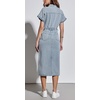 image:imageCHARTOU Short Sleeve Denim Dress for Women Half Button Front Slit Pencil Jean Long DressBlue