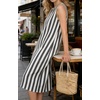 image:imageCHARTOU Summer Dresses for Women Cotton Casual Maxi Dress Beach Vacation Sleeveless Stripe Sundress with PocketsBlack