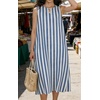 image:imageCHARTOU Summer Dresses for Women Cotton Casual Maxi Dress Beach Vacation Sleeveless Stripe Sundress with PocketsBlue