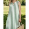 image:imageCHARTOU Summer Dresses for Women Cotton Casual Maxi Dress Beach Vacation Sleeveless Stripe Sundress with PocketsGreen