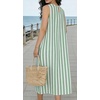 image:imageCHARTOU Summer Dresses for Women Cotton Casual Maxi Dress Beach Vacation Sleeveless Stripe Sundress with PocketsGreen