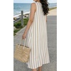image:imageCHARTOU Summer Dresses for Women Cotton Casual Maxi Dress Beach Vacation Sleeveless Stripe Sundress with PocketsKhaki