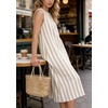 image:imageCHARTOU Summer Dresses for Women Cotton Casual Maxi Dress Beach Vacation Sleeveless Stripe Sundress with PocketsKhaki
