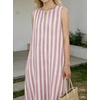 image:imageCHARTOU Summer Dresses for Women Cotton Casual Maxi Dress Beach Vacation Sleeveless Stripe Sundress with PocketsRed