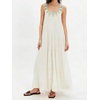 image:imageCHARTOU Women Crochet Lace Maxi Dress Scroop Neck Sleeveless Summer Beach Vacation Flowy Sundress with PocketsBeige