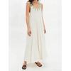 image:imageCHARTOU Women Crochet Lace Maxi Dress Scroop Neck Sleeveless Summer Beach Vacation Flowy Sundress with PocketsBeige
