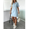 image:imageCHARTOU Women Eyelet Denim Midi Dress Summer Floral Embroidered Half Button Short Sleeve Jean DressLight Blue