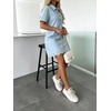 image:imageCHARTOU Women Eyelet Denim Midi Dress Summer Floral Embroidered Half Button Short Sleeve Jean DressLight Blue