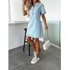 image:imageCHARTOU Women Eyelet Denim Midi Dress Summer Floral Embroidered Half Button Short Sleeve Jean DressLight Blue
