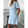 image:imageCHARTOU Women Eyelet Denim Midi Dress Summer Floral Embroidered Half Button Short Sleeve Jean DressLight Blue