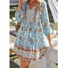 image:imageCHARTOU Women Floral Boho Dress 34 Balloon Sleeve Ruffle Babydoll Mini DressBlue