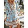 image:imageCHARTOU Women Floral Boho Dress 34 Balloon Sleeve Ruffle Babydoll Mini DressBlue