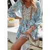 image:imageCHARTOU Women Floral Boho Dress 34 Balloon Sleeve Ruffle Babydoll Mini DressBlue