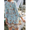 image:imageCHARTOU Women Floral Boho Dress 34 Balloon Sleeve Ruffle Babydoll Mini DressBlue
