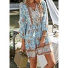 image:imageCHARTOU Women Floral Boho Dress 34 Balloon Sleeve Ruffle Babydoll Mini DressBlue
