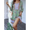 image:imageCHARTOU Women Floral Boho Dress 34 Balloon Sleeve Ruffle Babydoll Mini DressGreen