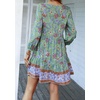 image:imageCHARTOU Women Floral Boho Dress 34 Balloon Sleeve Ruffle Babydoll Mini DressGreen