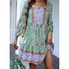 image:imageCHARTOU Women Floral Boho Dress 34 Balloon Sleeve Ruffle Babydoll Mini DressGreen