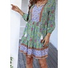 image:imageCHARTOU Women Floral Boho Dress 34 Balloon Sleeve Ruffle Babydoll Mini DressGreen